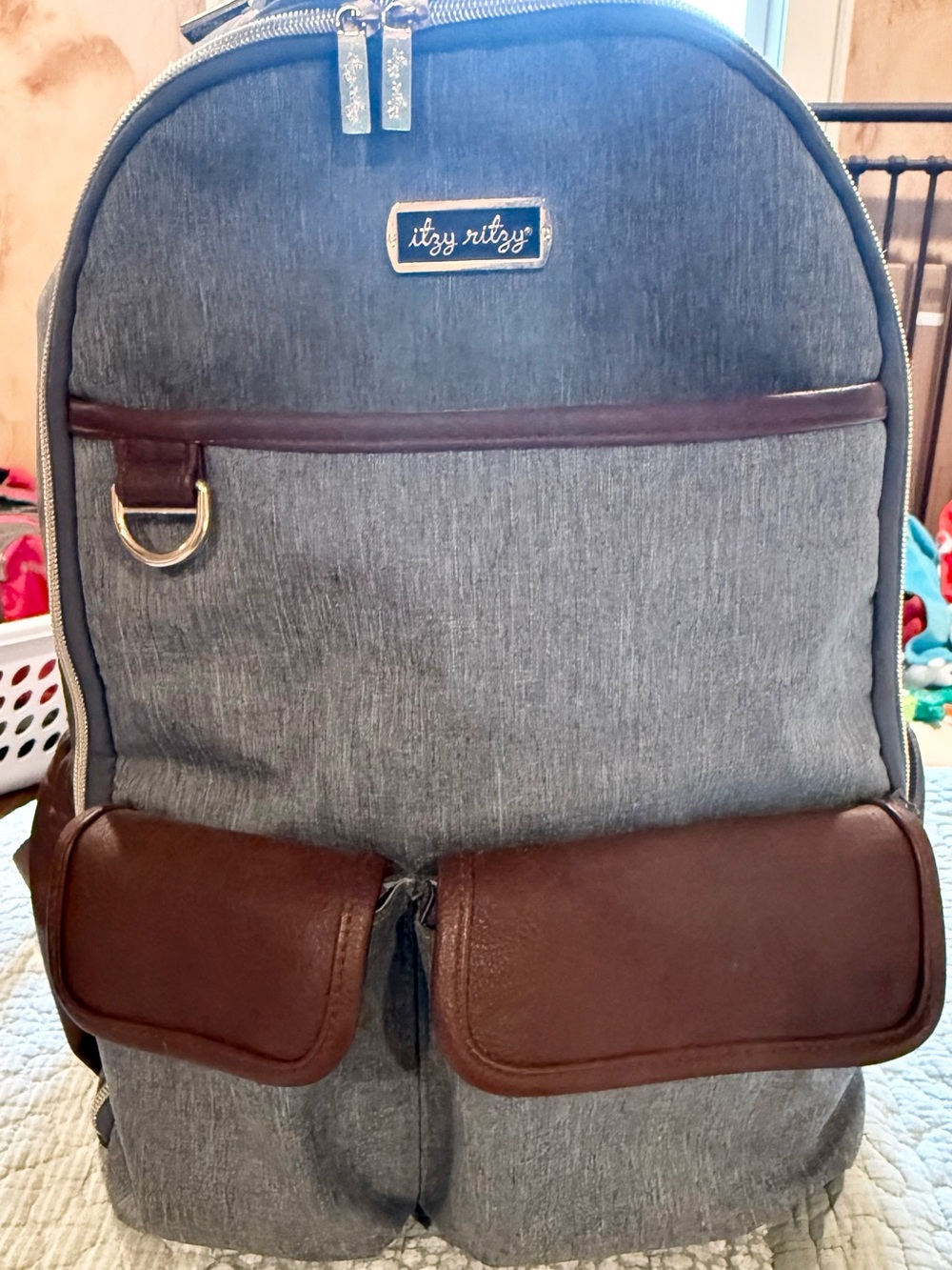 Itzy Ritzy Gray and Brown Travel Backpack